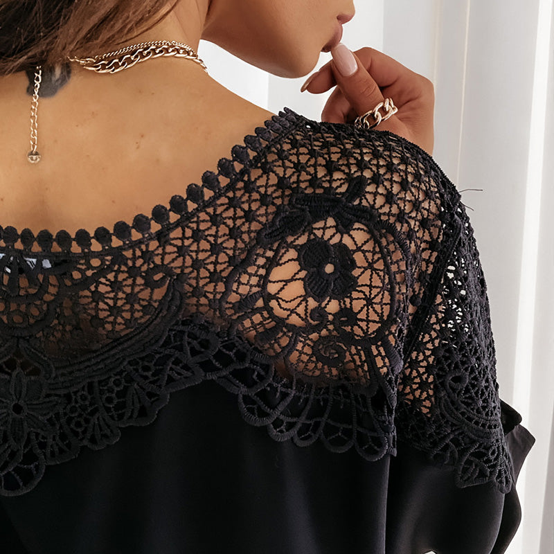 Women's Lace Blouse Elegant Vintage Style Autumn 3/4 Sleeves