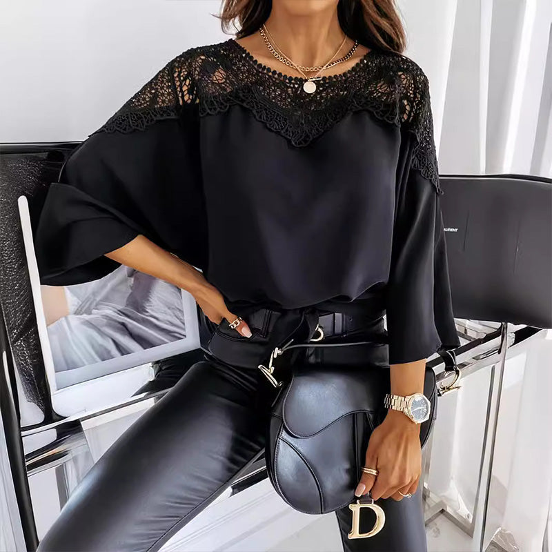Women's Lace Blouse Elegant Vintage Style Autumn 3/4 Sleeves