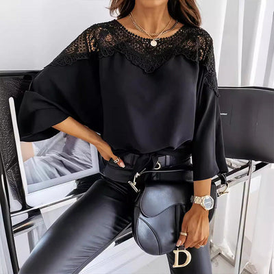 Women's Lace Blouse Elegant Vintage Style Autumn 3/4 Sleeves