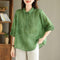 Cotton Linen Blouse Women Slimming Flattering Jacquard Design