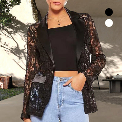 Sexy Women's Blazer With Lace Cutouts Elegant Fashion Jacket
