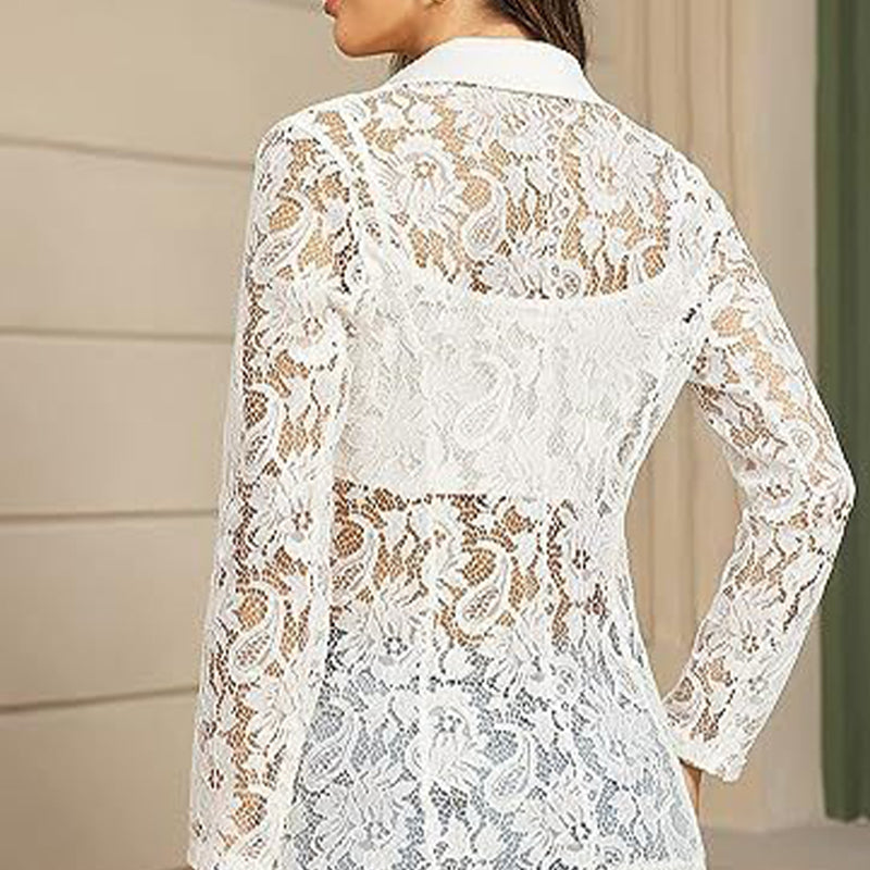 Sexy Women's Blazer With Lace Cutouts Elegant Fashion Jacket