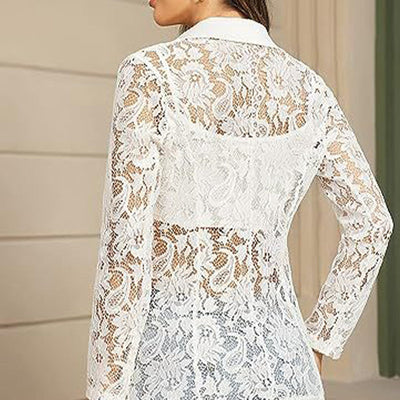 Sexy Women's Blazer With Lace Cutouts Elegant Fashion Jacket