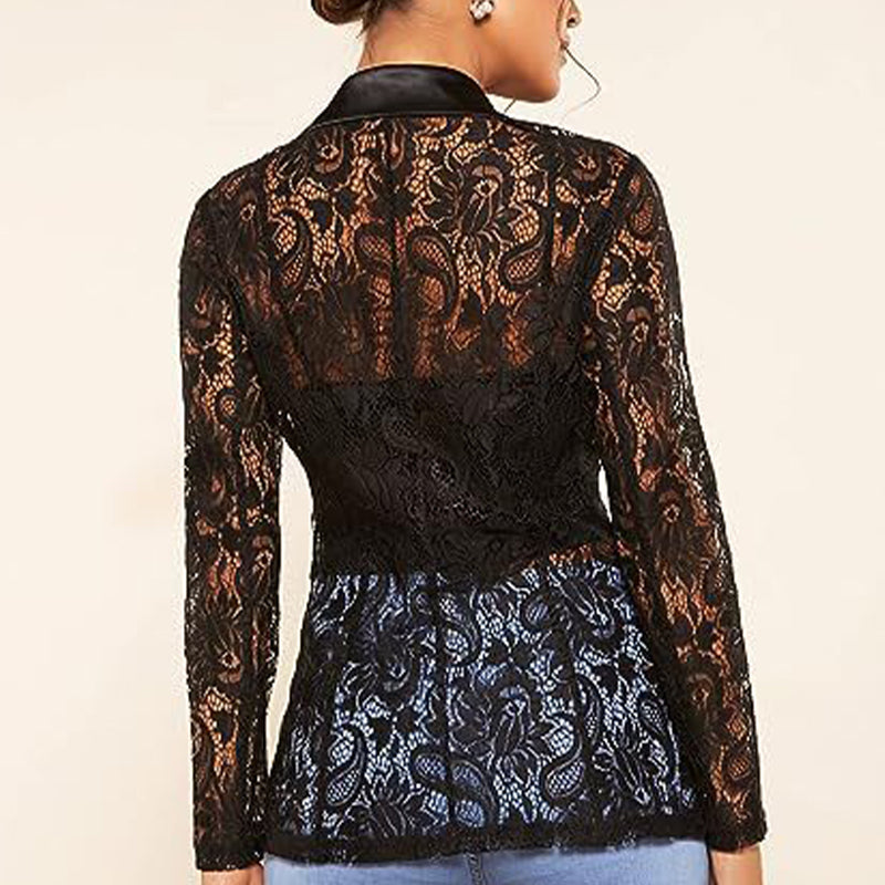 Sexy Women's Blazer With Lace Cutouts Elegant Fashion Jacket