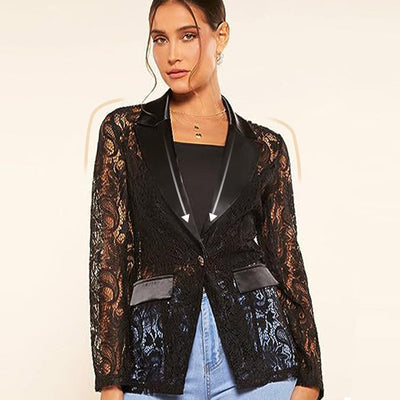 Sexy Women's Blazer With Lace Cutouts Elegant Fashion Jacket