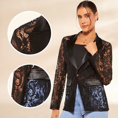 Sexy Women's Blazer With Lace Cutouts Elegant Fashion Jacket