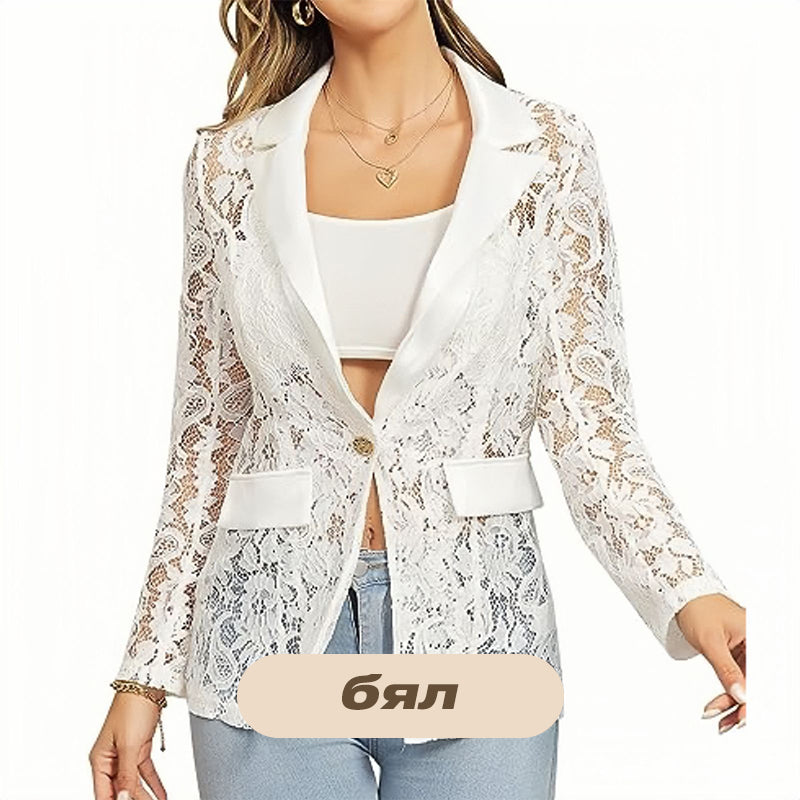 Sexy Women's Blazer With Lace Cutouts Elegant Fashion Jacket