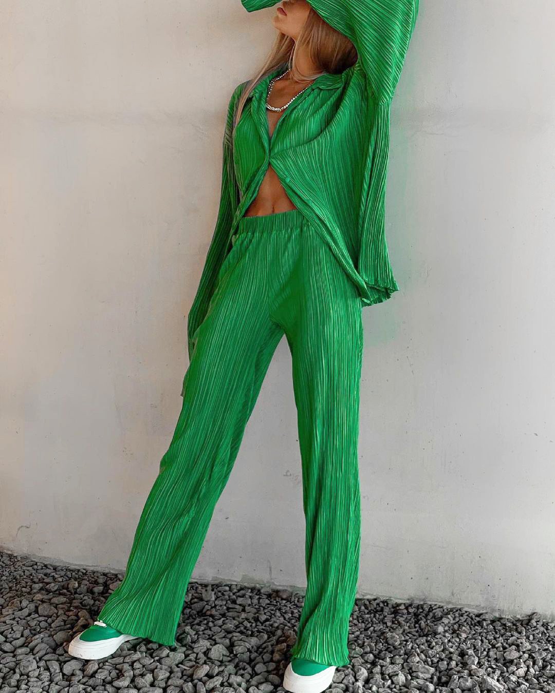 Women's Pleated Two-Piece Set Elegant Stylish Outfit