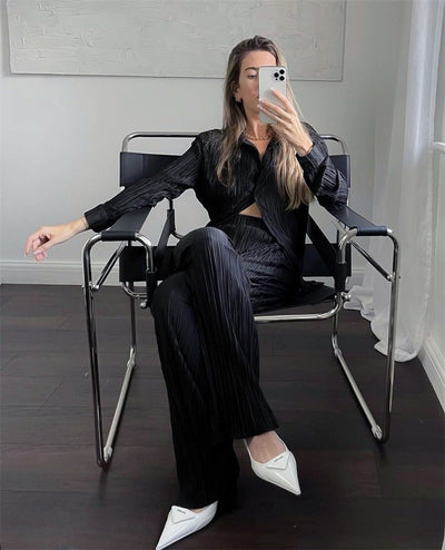 Women's Pleated Two-Piece Set Elegant Stylish Outfit