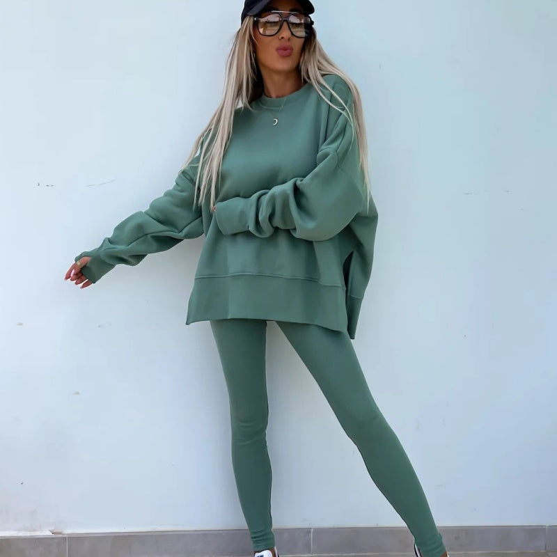 Women's Sweatshirt And Leggings Set Long Sleeve Printed Two-Piece