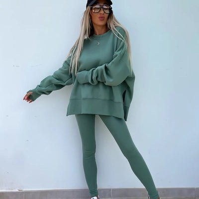 Women's Sweatshirt And Leggings Set Long Sleeve Printed Two-Piece