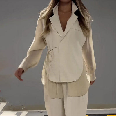 Fashion Lar Patchwork Two-Piece Set Shirt And Pants Outfit