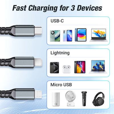 Super Fast Charging Cable Transparent Luminous 3-in-1 Design