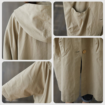 Oversized Hooded Trench Coat With Large Pockets Long Design