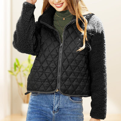 Plaid Jacket Women Embossed Plush Patchwork Stylish Outerwear