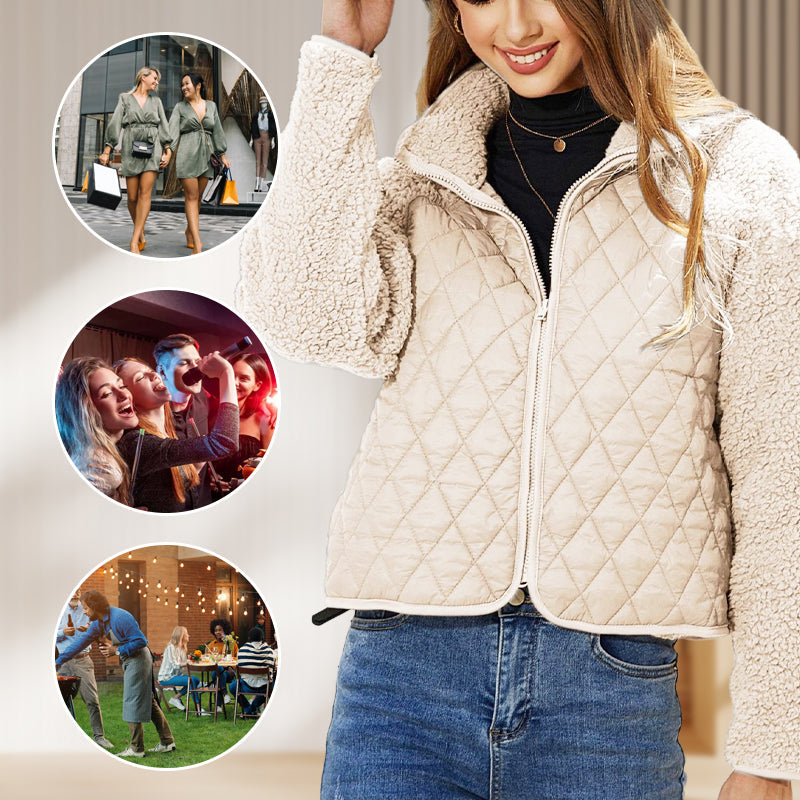 Plaid Jacket Women Embossed Plush Patchwork Stylish Outerwear