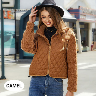 Plaid Jacket Women Embossed Plush Patchwork Stylish Outerwear