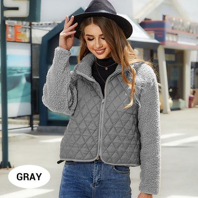 Plaid Jacket Women Embossed Plush Patchwork Stylish Outerwear