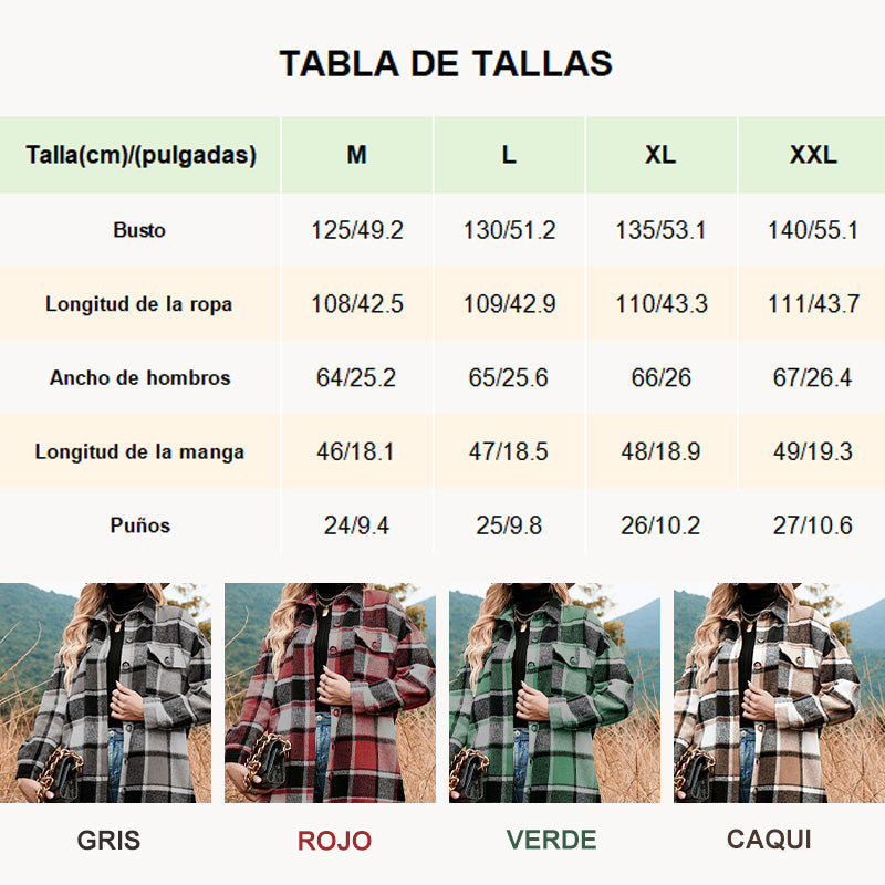 Women's Plaid Tweed Coat Long Sleeve Warm Stylish Outerwear