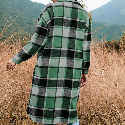 Women's Plaid Tweed Coat Long Sleeve Warm Stylish Outerwear