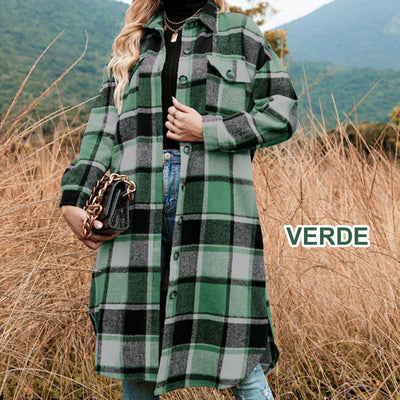 Women's Plaid Tweed Coat Long Sleeve Warm Stylish Outerwear