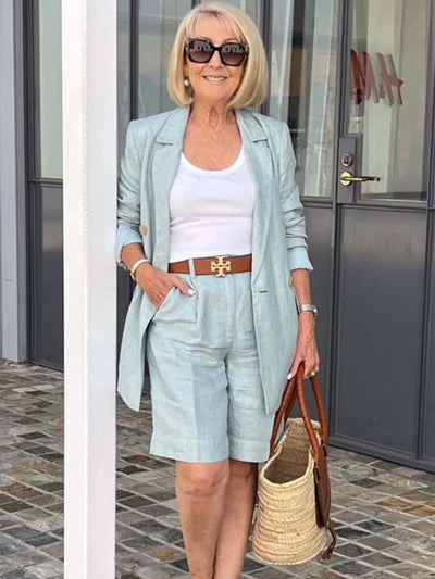Women's Two-piece Set Floral Top Blazer And Shorts Summer Outfit