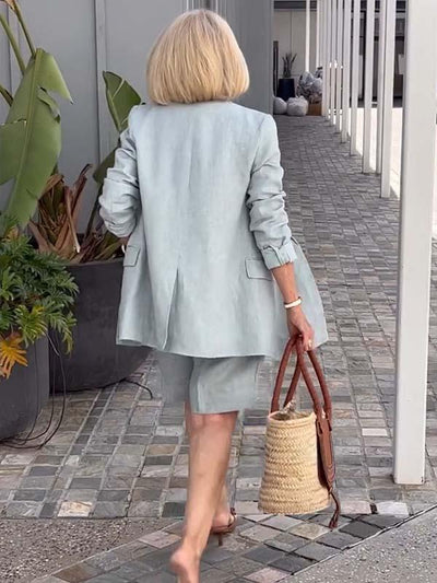 Women's Two-piece Set Floral Top Blazer And Shorts Summer Outfit