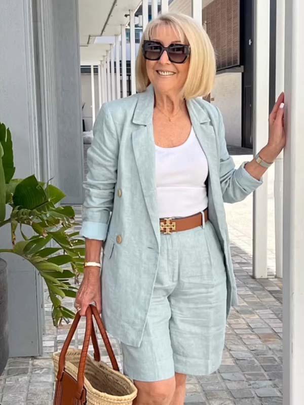 Women's Two-piece Set Floral Top Blazer And Shorts Summer Outfit