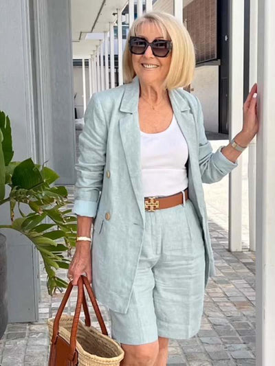Women's Two-piece Set Floral Top Blazer And Shorts Summer Outfit