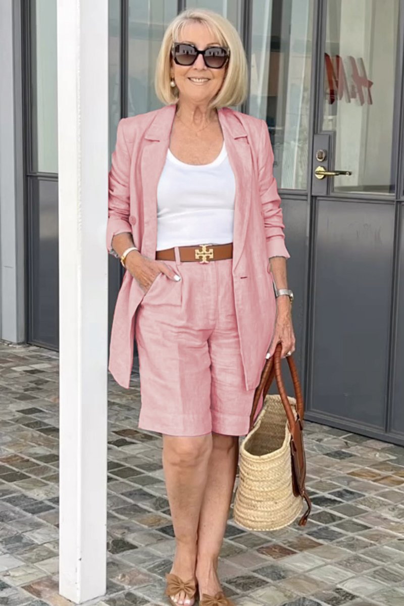 Women's Two-piece Set Floral Top Blazer And Shorts Summer Outfit