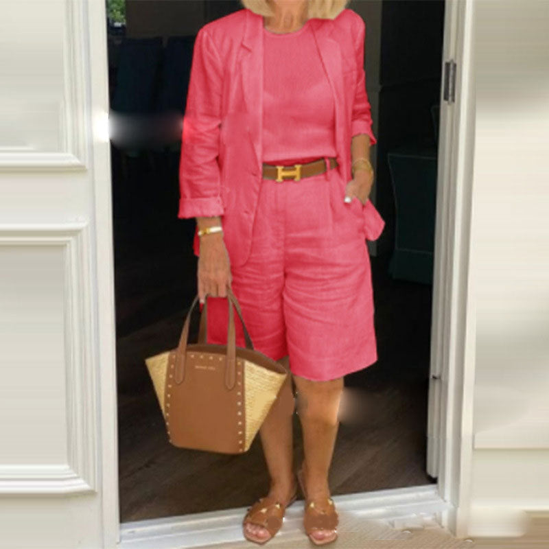 Women's Two-piece Set Floral Top Blazer And Shorts Summer Outfit