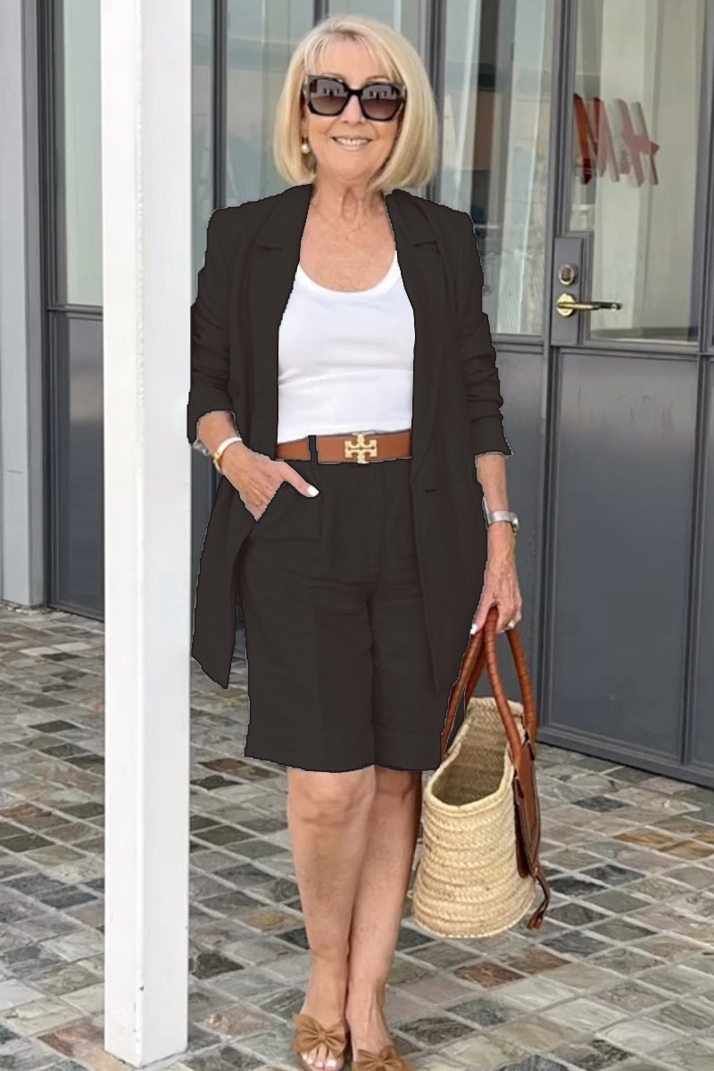 Women's Two-piece Set Floral Top Blazer And Shorts Summer Outfit