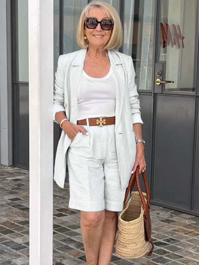 Women's Two-piece Set Floral Top Blazer And Shorts Summer Outfit
