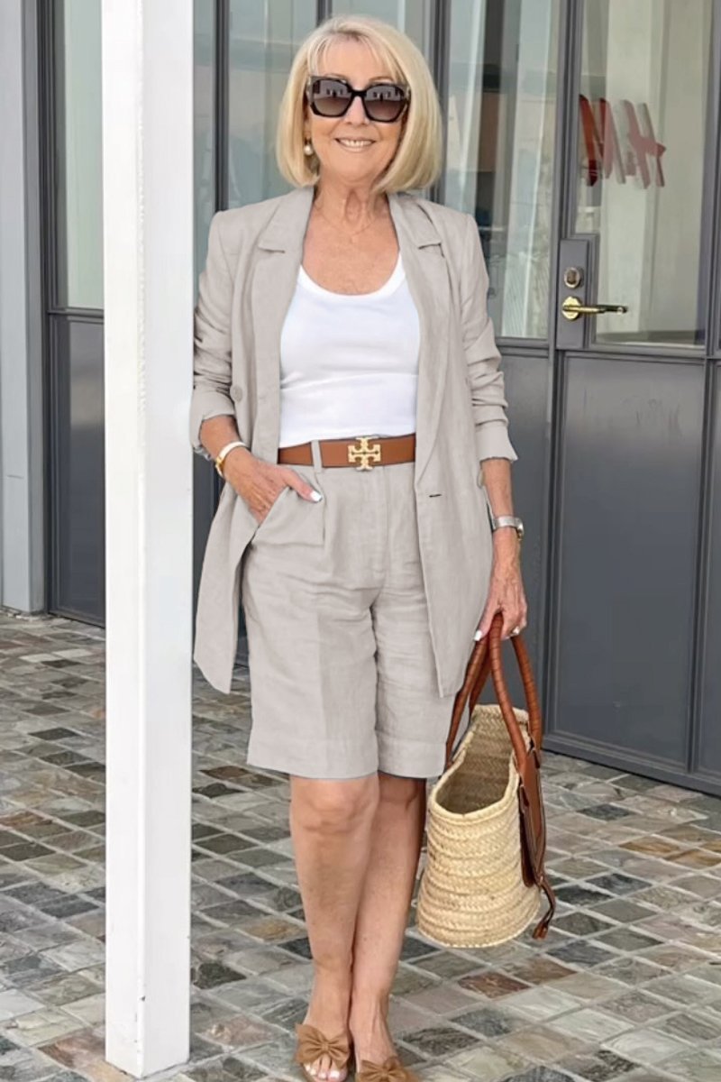 Women's Two-piece Set Floral Top Blazer And Shorts Summer Outfit