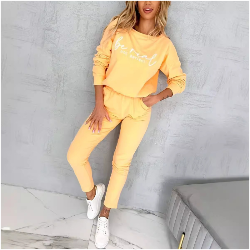 Printed Two-Piece Casual Outfit With Round Neck Top And Pockets