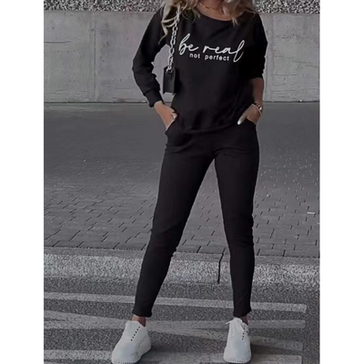 Printed Two-Piece Casual Outfit With Round Neck Top And Pockets