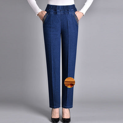 Women's Elastic Waist Jeans With Side Pockets Full Comfort