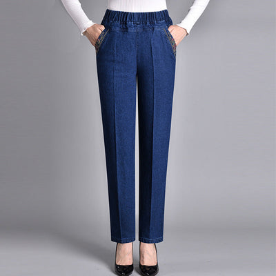 Women's Elastic Waist Jeans With Side Pockets Full Comfort