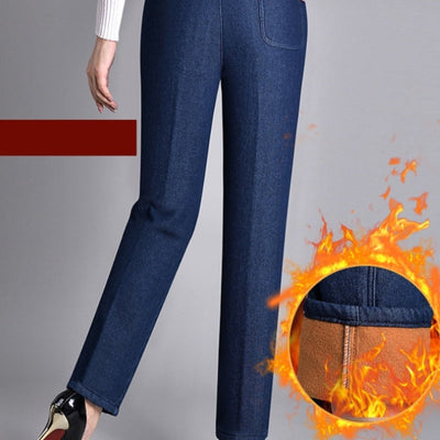 Women's Elastic Waist Jeans With Side Pockets Full Comfort