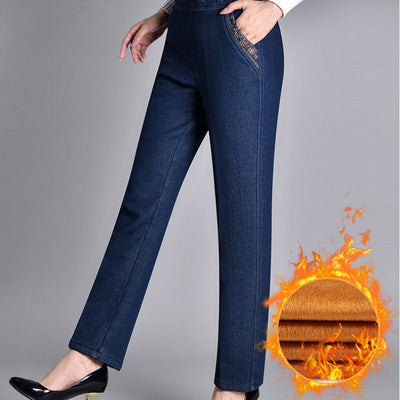 Women's Elastic Waist Jeans With Side Pockets Full Comfort