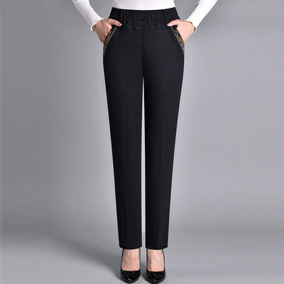 Women's Elastic Waist Jeans With Side Pockets Full Comfort
