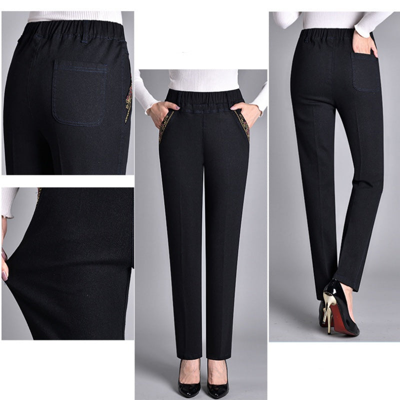 Women's Elastic Waist Jeans With Side Pockets Full Comfort