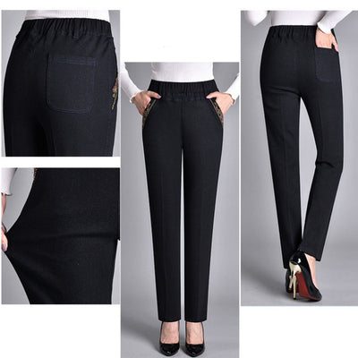 Women's Elastic Waist Jeans With Side Pockets Full Comfort