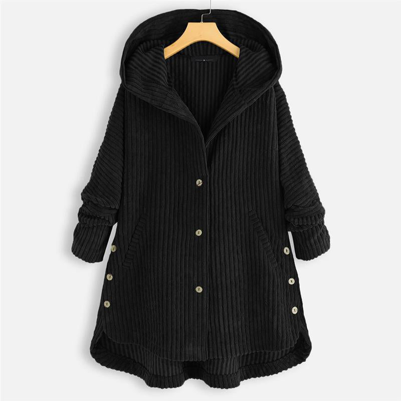 Thickened Hooded Button Coat Solid Color Casual Warm Outerwear