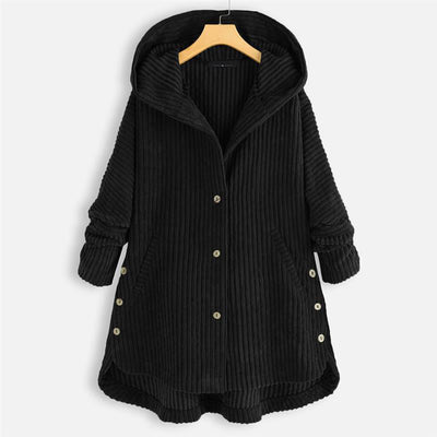 Thickened Hooded Button Coat Solid Color Casual Warm Outerwear