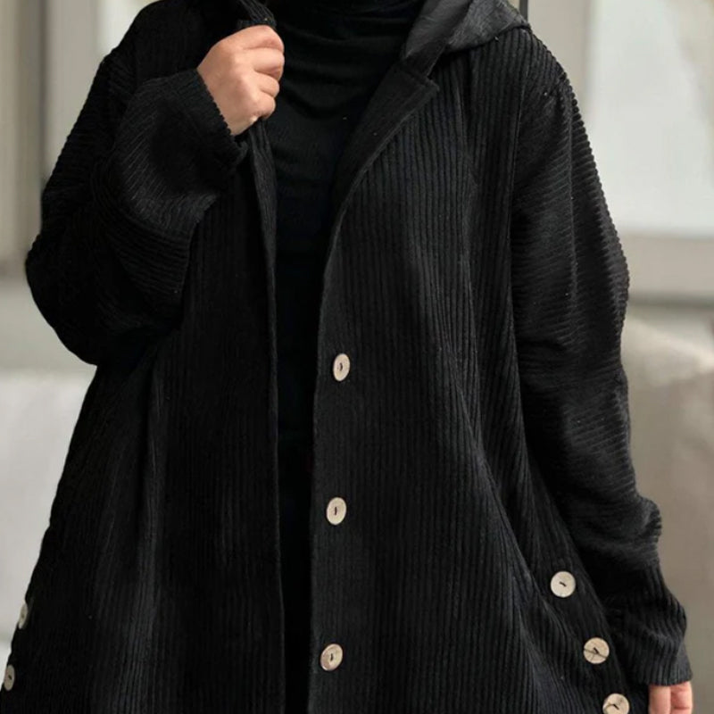 Thickened Hooded Button Coat Solid Color Casual Warm Outerwear