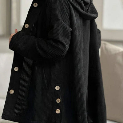 Thickened Hooded Button Coat Solid Color Casual Warm Outerwear