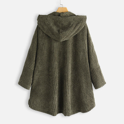 Thickened Hooded Button Coat Solid Color Casual Warm Outerwear