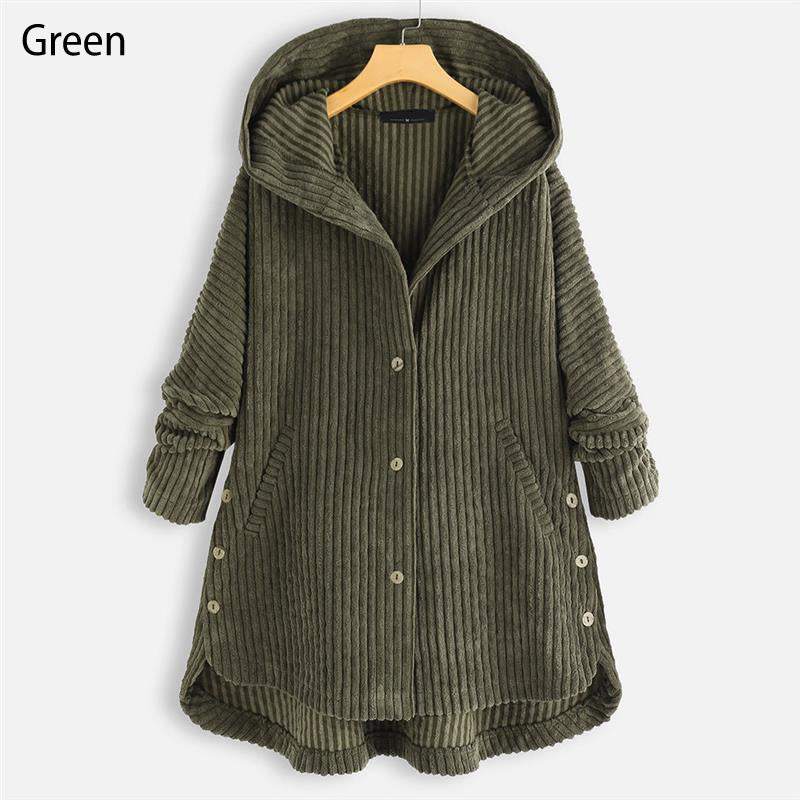Thickened Hooded Button Coat Solid Color Casual Warm Outerwear