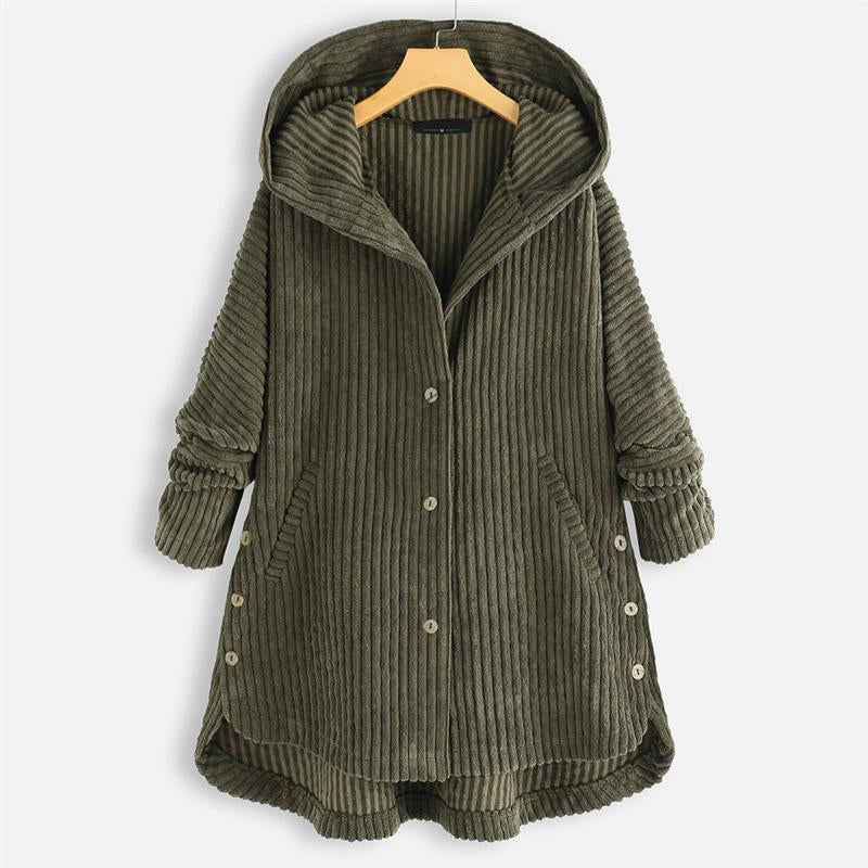Thickened Hooded Button Coat Solid Color Casual Warm Outerwear